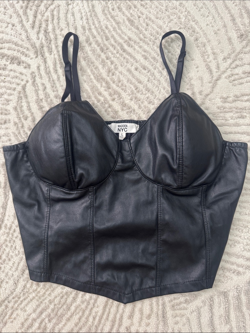 Madden NYC Black Faux Leather Bustier Crop Top